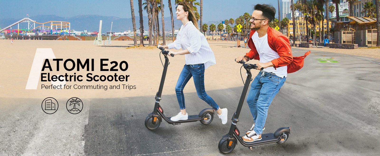 Atomi E20 Electric Scooter 8 5 inch Air Tire 250W Motor  Max Output 500W  36V 7 5Ah Battery 30km Range Dual Brake 120kg