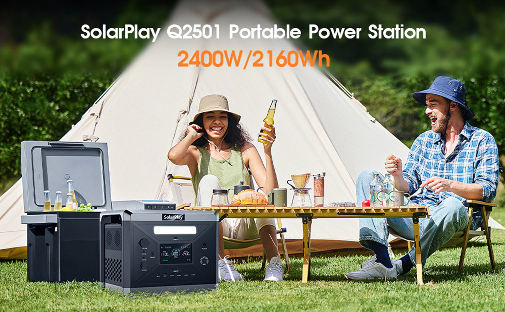 SolarPlay Q2501 Portable Power Station 2400W/2160WH Lithium Battery 12 Output Ports Fully Charged in 1 5 Hours 4 Charging M