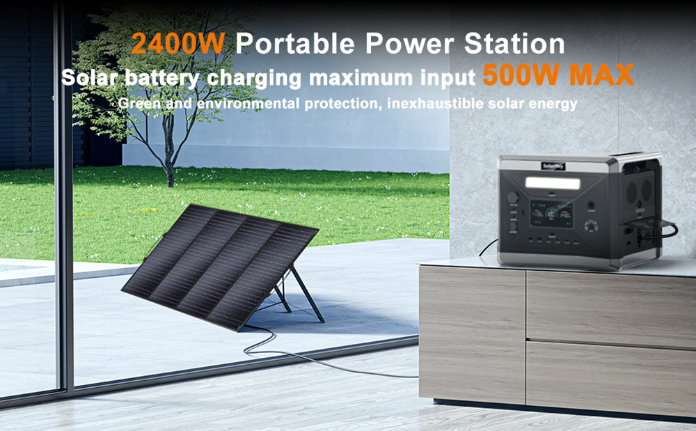 SolarPlay Q2501 Portable Power Station 2400W/2160WH Lithium Battery 12 Output Ports Fully Charged in 1 5 Hours 4 Charging M