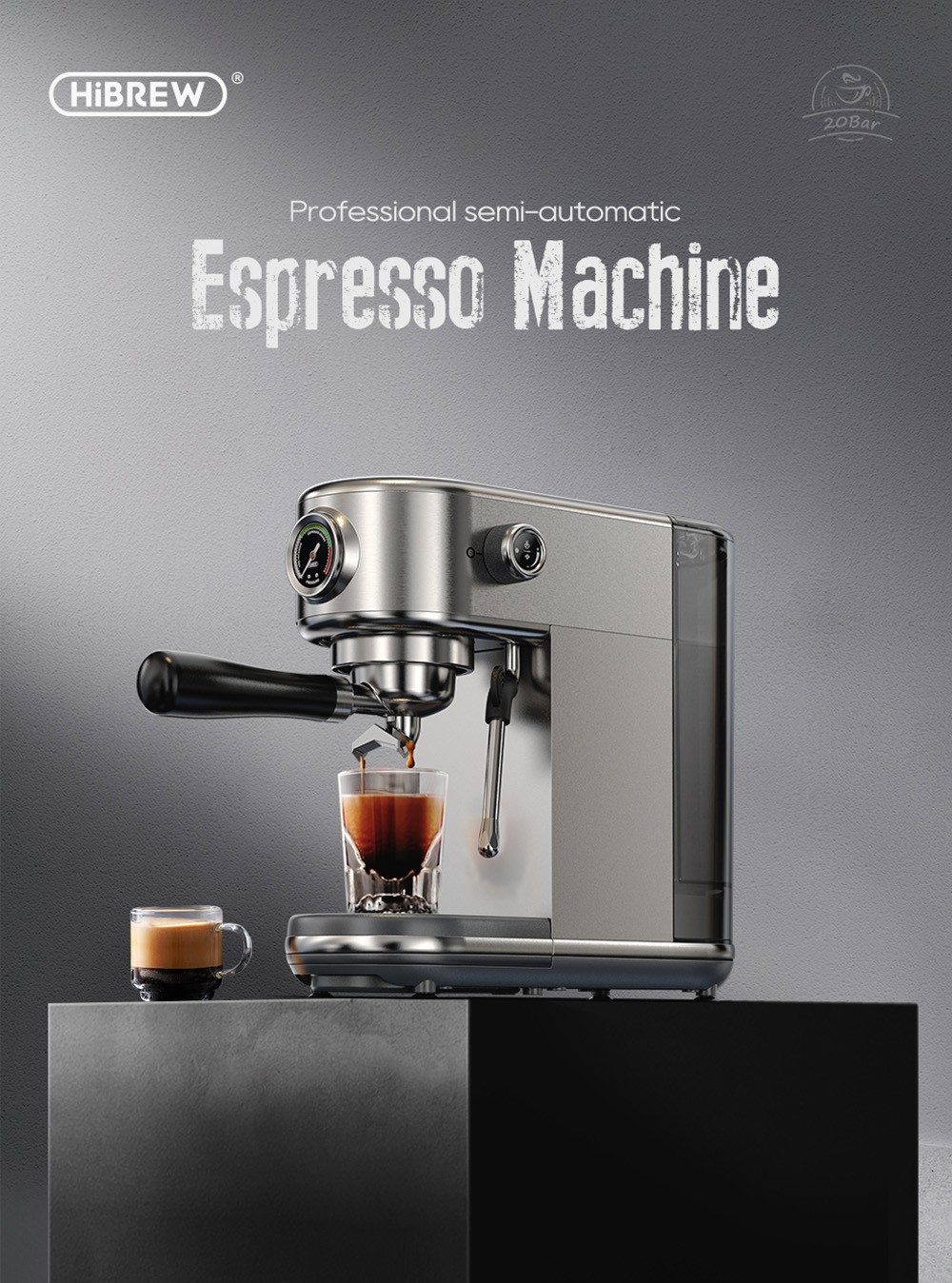 HiBREW H10B Espresso Coffee Machine  20Bar Extraction Pressure  Semi-Automatic  Adjustable Temperature 