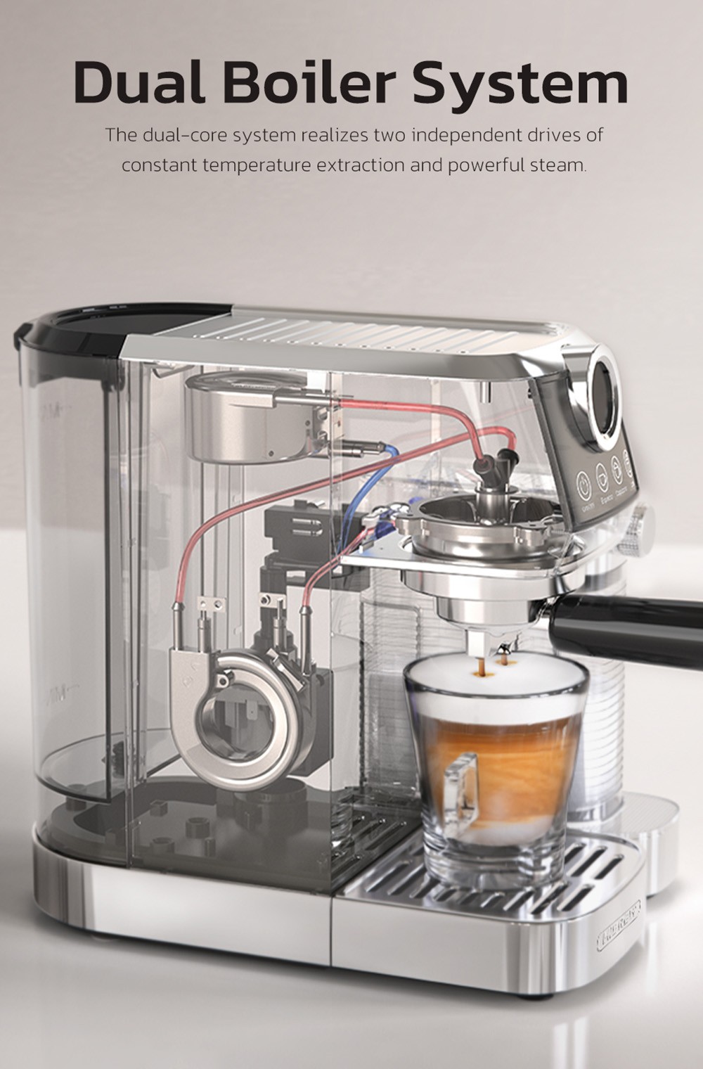 HiBREW H13A 3 in 1 Semi Automatic Coffee Machine  6 Coffee Modes  20Bar Extraction Pressure  1 3L Removable Water Tank  51mm Al