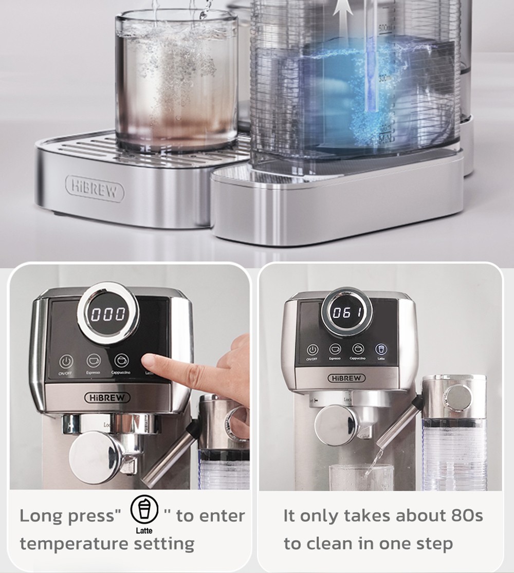 HiBREW H13A 3 in 1 Semi Automatic Coffee Machine  6 Coffee Modes  20Bar Extraction Pressure  1 3L Removable Water Tank  51mm Al