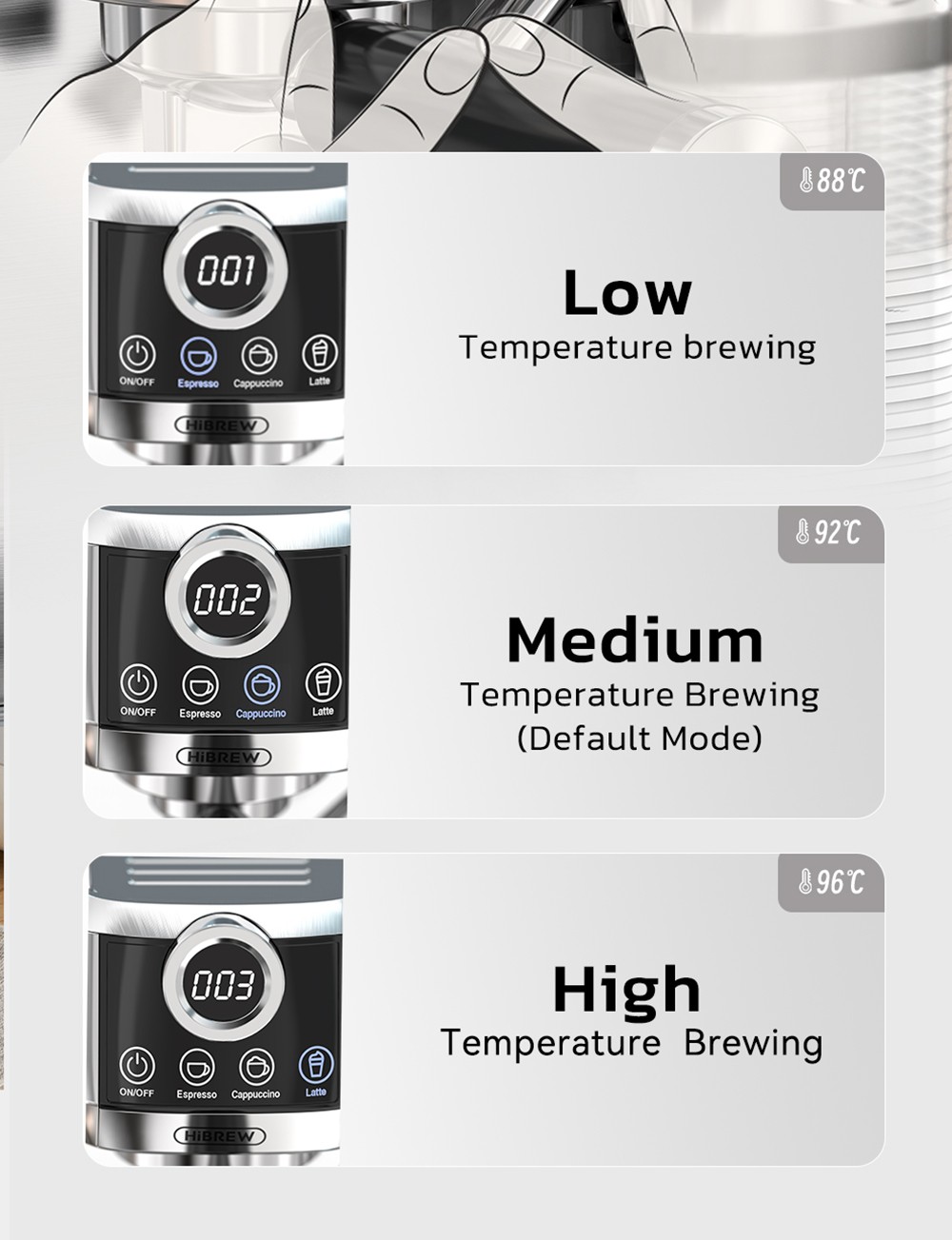 HiBREW H13A 3 in 1 Semi Automatic Coffee Machine  6 Coffee Modes  20Bar Extraction Pressure  1 3L Removable Water Tank  51mm Al