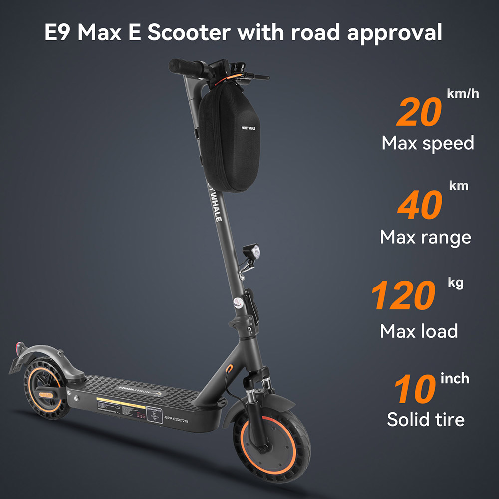 HONEY WHALE E9 MAX Electric Scooter  500W Motor  36V 10Ah Battery  10-inch Tire  20km/h Max Speed  35-40km Range  Mechanical Br