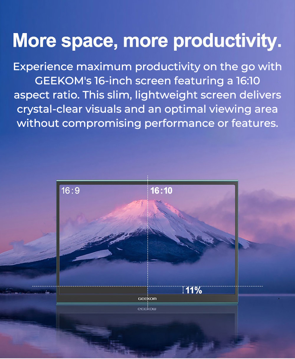 GEEKOM PM16 16-inch Portable Monitor with Smart Cover  1920*1200 FHD Display  178 ° Viewing Angle  800:1 Contrast Ratio  2* Fu