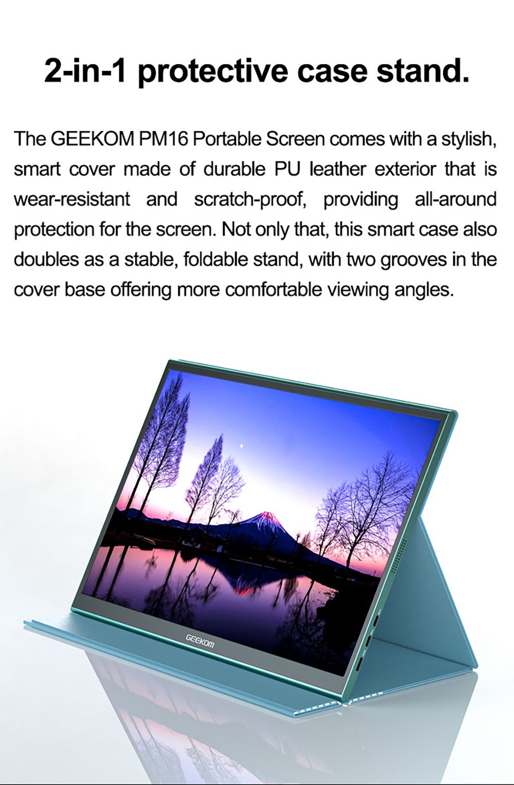 GEEKOM PM16 16-inch Portable Monitor with Smart Cover  1920*1200 FHD Display  178 ° Viewing Angle  800:1 Contrast Ratio  2* Fu