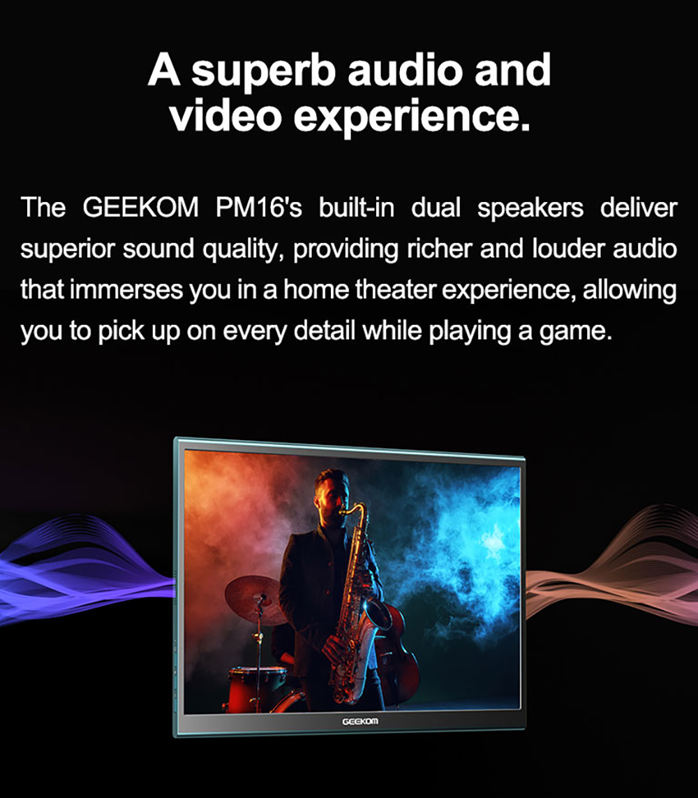 GEEKOM PM16 16-inch Portable Monitor with Smart Cover  1920*1200 FHD Display  178 ° Viewing Angle  800:1 Contrast Ratio  2* Fu