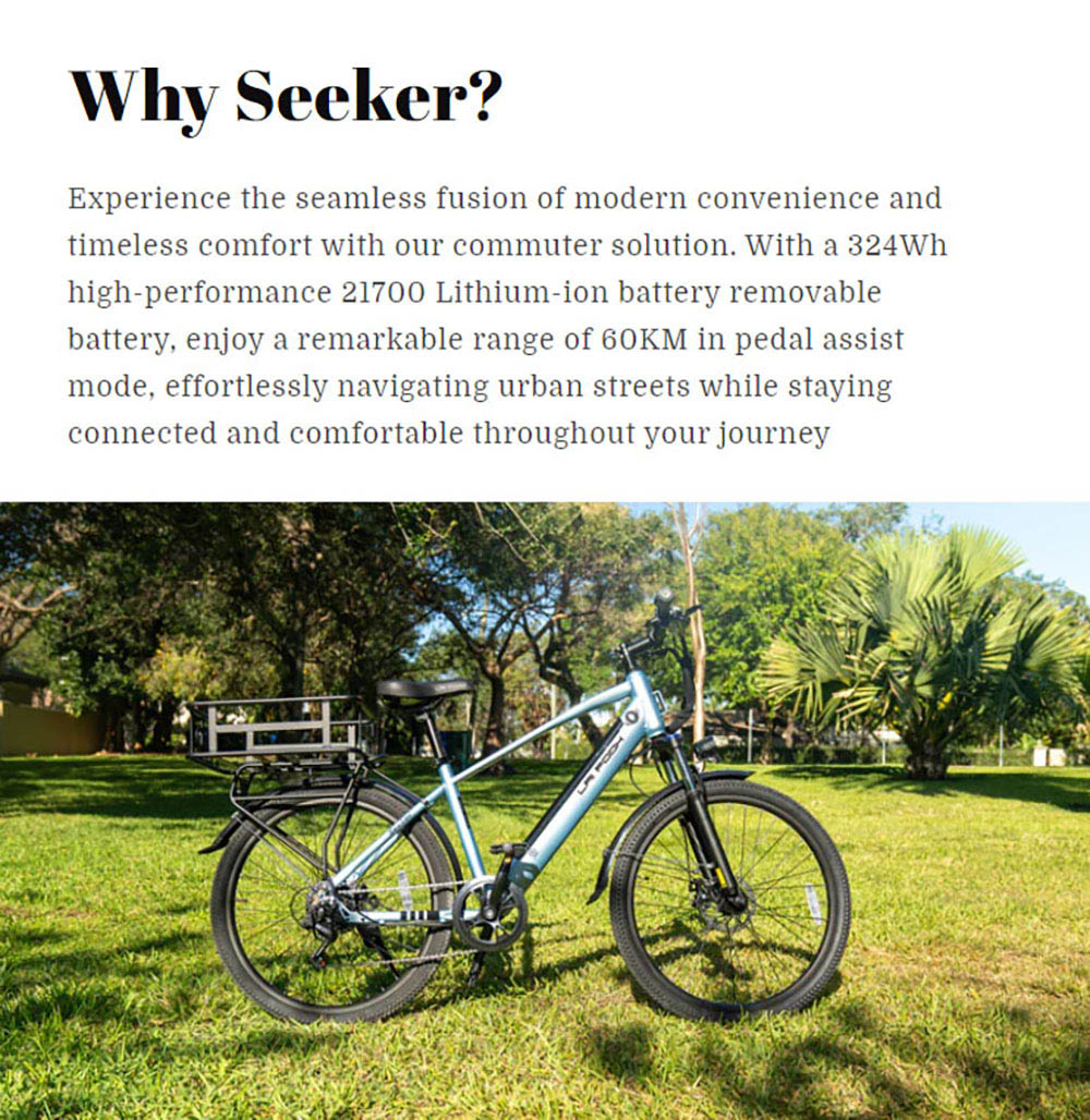 LAIFOOK Seeker Electric Bike  250W Motor  36V 9Ah Battery  26'' Tires  25km/h Max Speed  60km Range  Front Fork Suspension  Dis