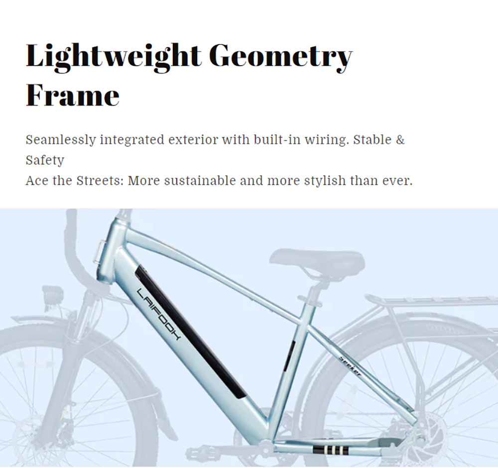 LAIFOOK Seeker Electric Bike  250W Motor  36V 9Ah Battery  26'' Tires  25km/h Max Speed  60km Range  Front Fork Suspension  Dis