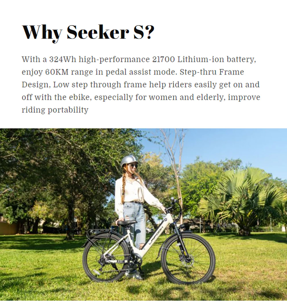 LAIFOOK Seeker S Electric Bike  250W Motor  36V 9Ah Battery  26'' Tires  25km/h Max Speed  60km Range  Front Fork Suspension  D