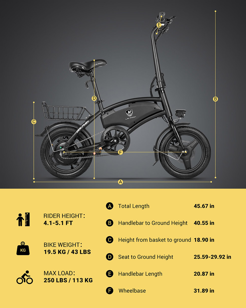 LAIFOOK Dolphin Folding Electric Bike  250W Motor  36V 7 8AH Battery  14-inch Tire  25km/h Max Speed  40km Range  Disc Brakes  