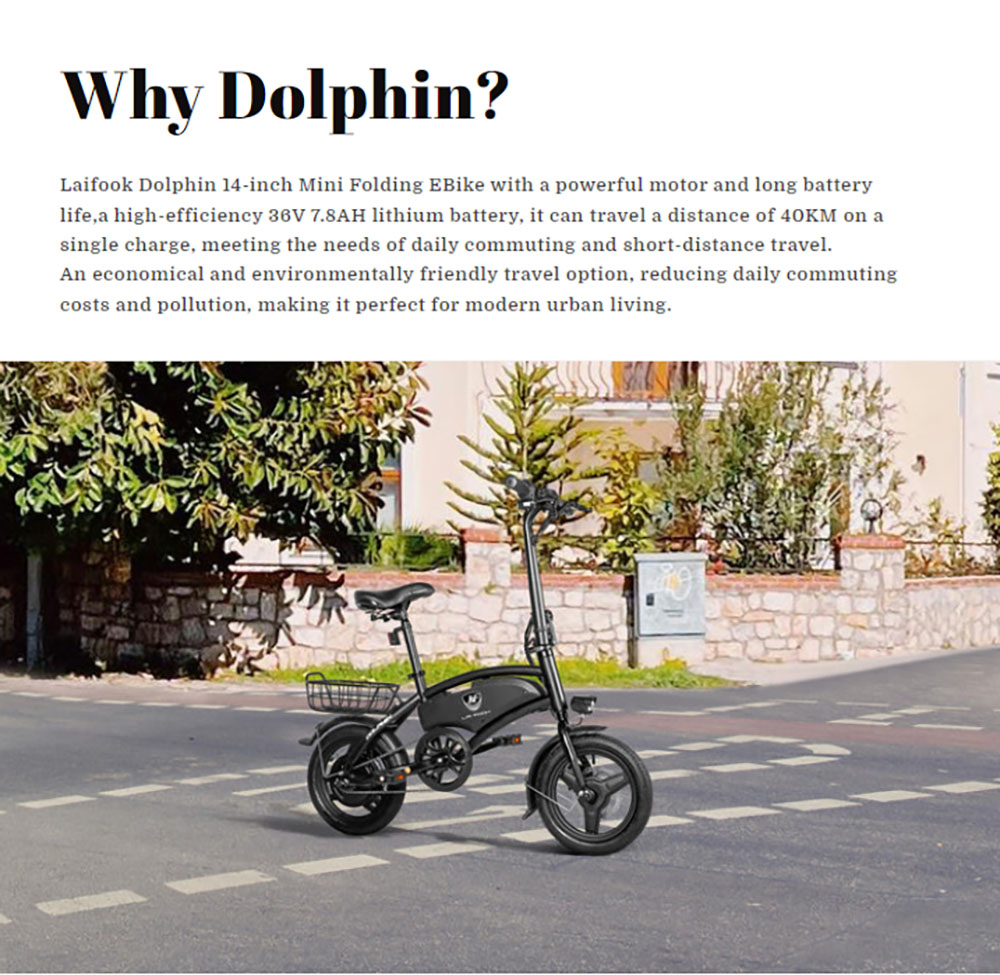 LAIFOOK Dolphin Folding Electric Bike  250W Motor  36V 7 8AH Battery  14-inch Tire  25km/h Max Speed  40km Range  Disc Brakes  