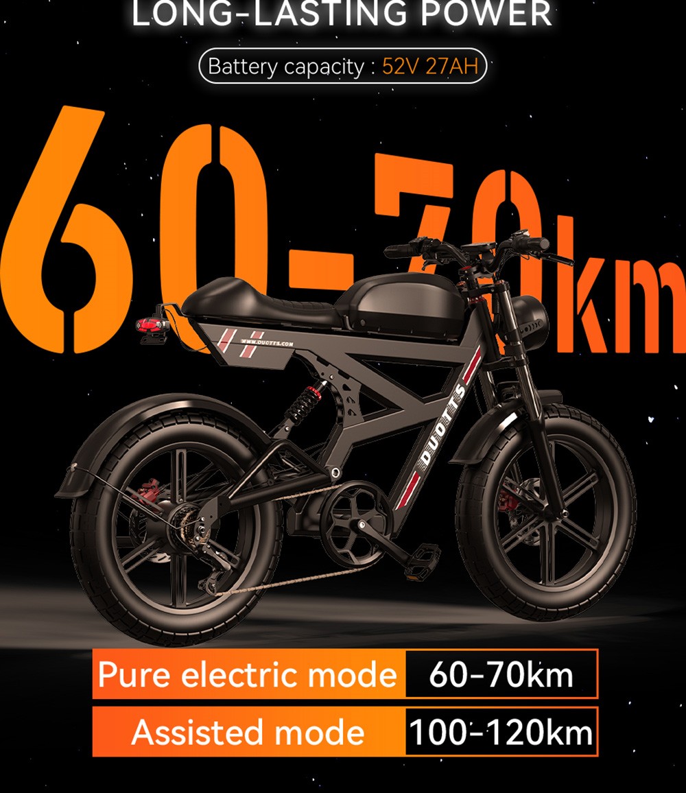 DUOTTS F20 Electric Bike  750W Motor  52V 27Ah Battery  20*4 0 Inch Fat Tires  50km/h Max Speed  120km Range  Full Suspension  