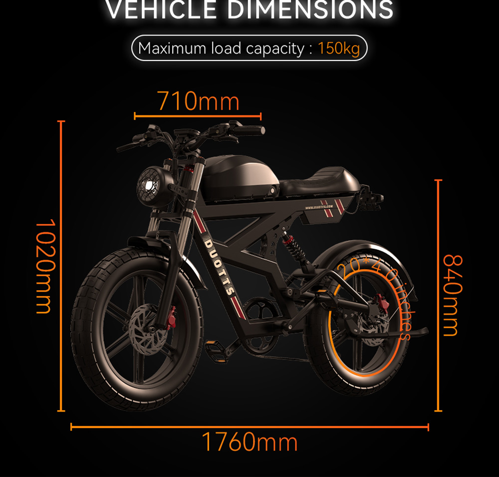 DUOTTS F20 Electric Bike  750W Motor  52V 27Ah Battery  20*4 0 Inch Fat Tires  50km/h Max Speed  120km Range  Full Suspension  