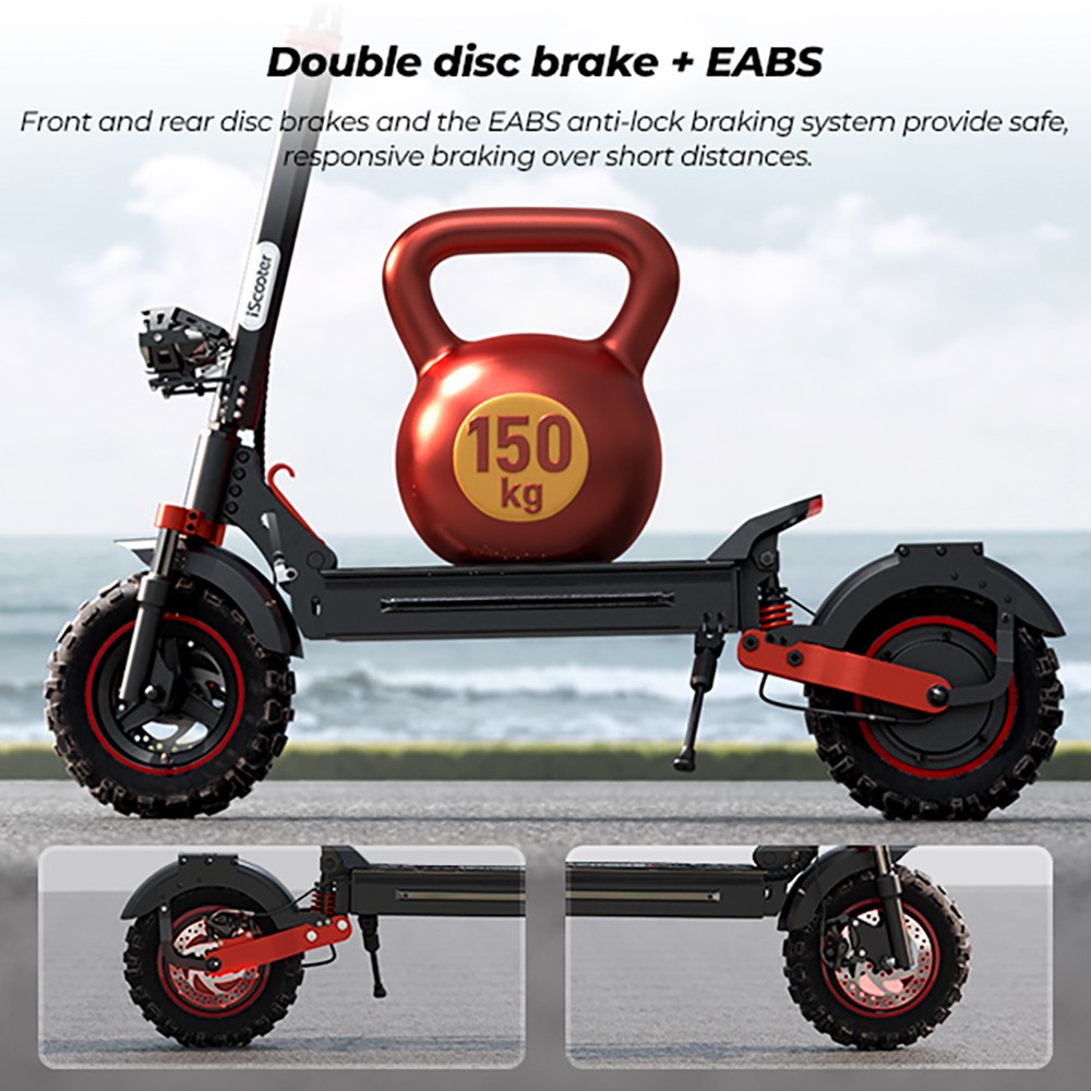 iScooter iX5S Electric Scooter  1000W Motor  48V 15Ah Battery  10-inch Tire  25km/h Max Speed  65km Range  Dual Disc Brakes  Fr