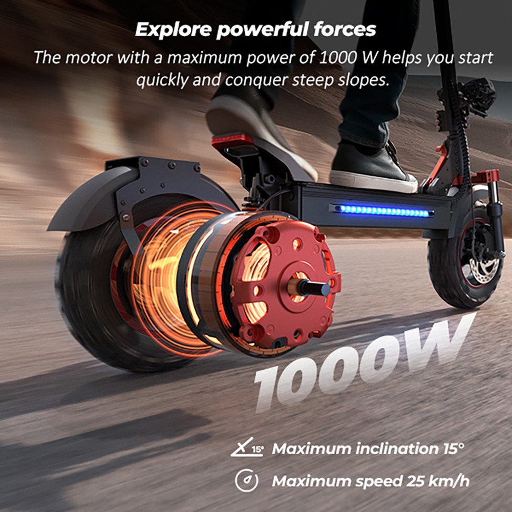 iScooter iX5S Electric Scooter  1000W Motor  48V 15Ah Battery  10-inch Tire  25km/h Max Speed  65km Range  Dual Disc Brakes  Fr