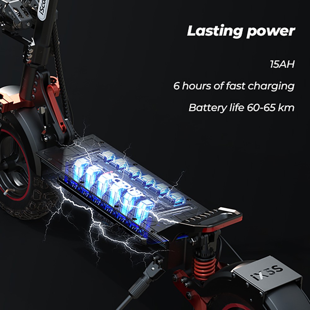 iScooter iX5S Electric Scooter  1000W Motor  48V 15Ah Battery  10-inch Tire  25km/h Max Speed  65km Range  Dual Disc Brakes  Fr