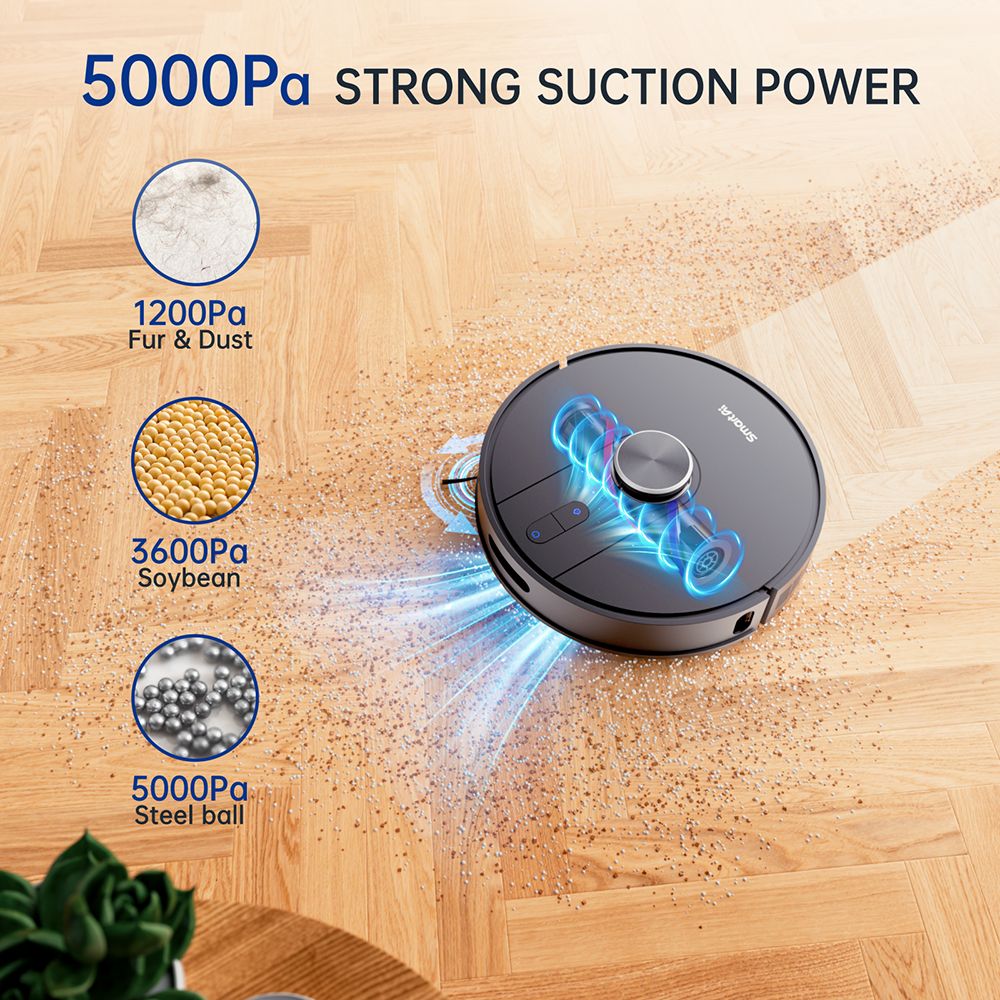 SmartAI S8 Pro Robot Vacuum Cleaner with Base Station  5000Pa Suction Power  380ml Water Tank  3L Dustbin  45  Days Dust Storag