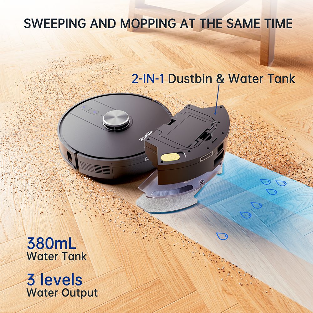 SmartAI S8 Pro Robot Vacuum Cleaner with Base Station  5000Pa Suction Power  380ml Water Tank  3L Dustbin  45  Days Dust Storag