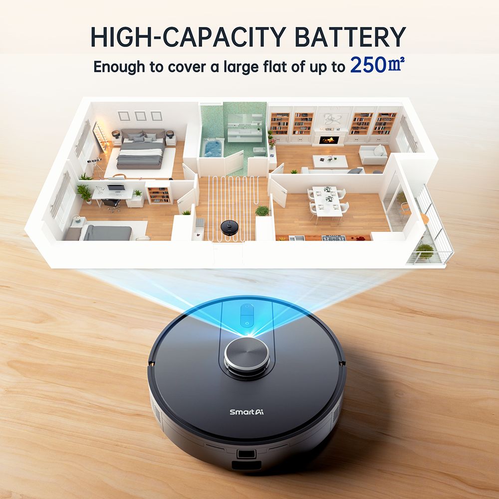 SmartAI S8 Pro Robot Vacuum Cleaner with Base Station  5000Pa Suction Power  380ml Water Tank  3L Dustbin  45  Days Dust Storag