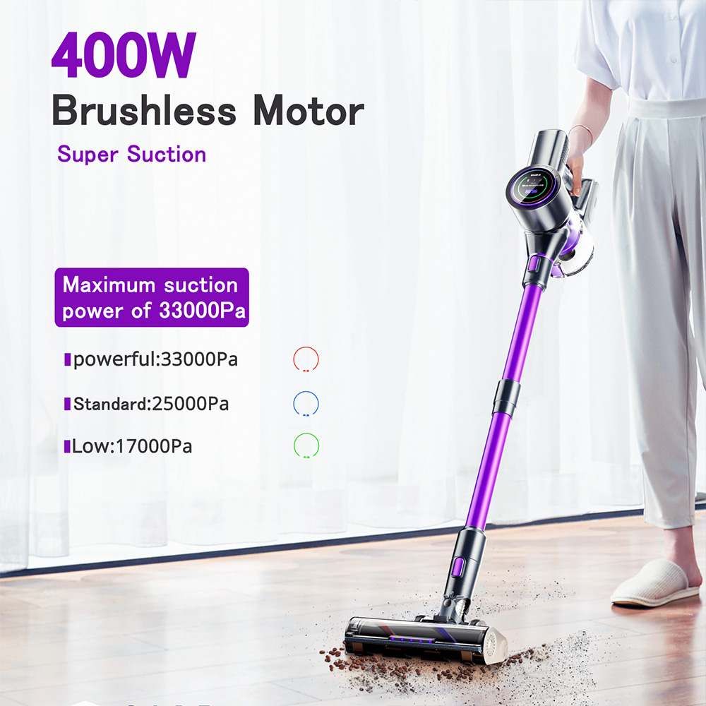 SmartAI P40 Cordless Vacuum Cleaner  33KPa Suction Power  55min Runtime  400W Brushless Motor  LED Touch Screen  1 3L Dustbin -