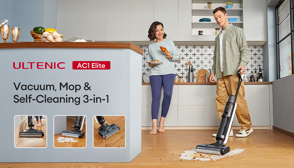 Ultenic AC1 Elite Cordless Vacuum And Mop with Self-Cleaning  Up to 50min Runtime  Smart Dirt Detection  3 Cleaning Mode  LCD D