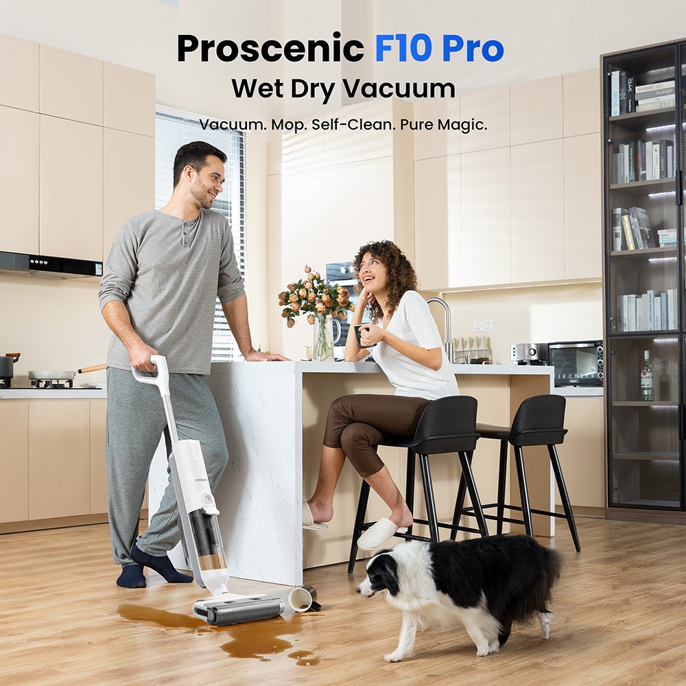 Proscenic F10 Pro Cordless Vacuum and Mop  30min Runtime  Self-Cleaning  LED Screen  All-Around Edge Cleaning  3 Cleaning Modes