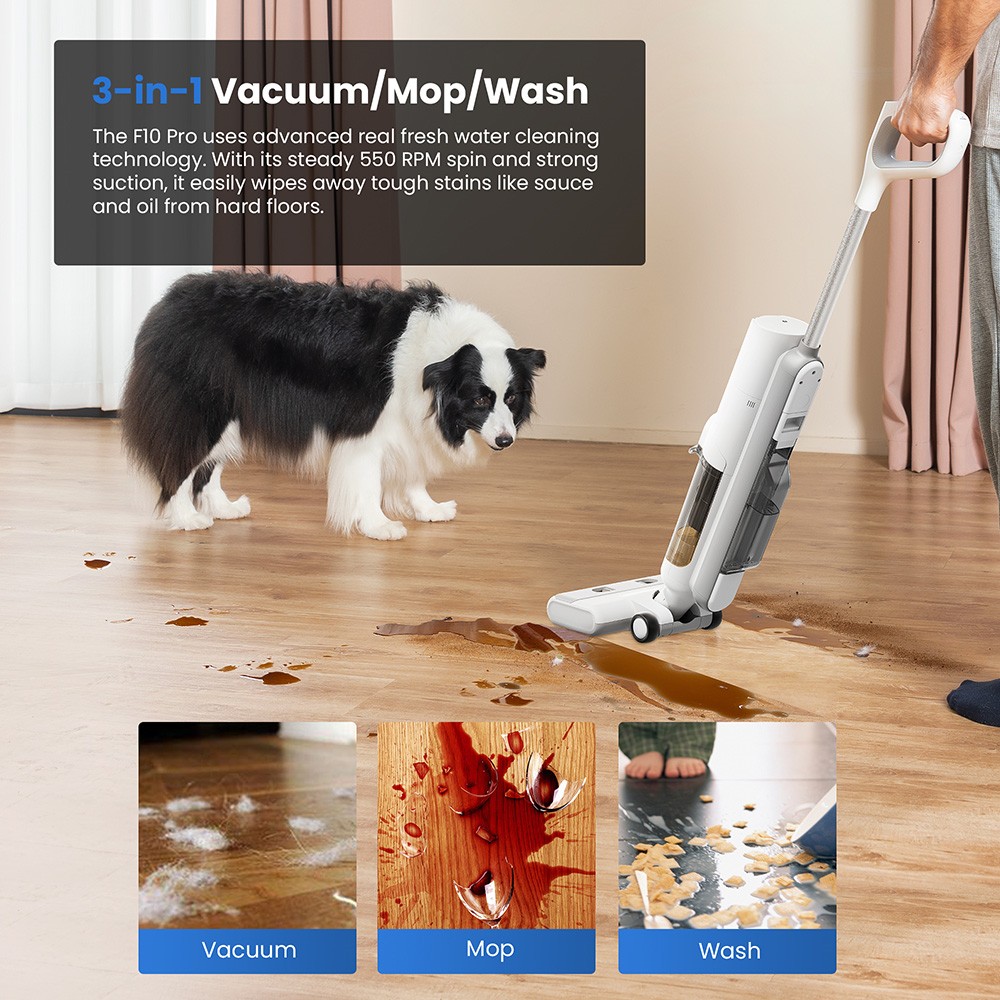 Proscenic F10 Pro Cordless Vacuum and Mop  30min Runtime  Self-Cleaning  LED Screen  All-Around Edge Cleaning  3 Cleaning Modes