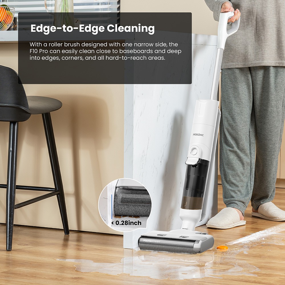 Proscenic F10 Pro Cordless Vacuum and Mop  30min Runtime  Self-Cleaning  LED Screen  All-Around Edge Cleaning  3 Cleaning Modes