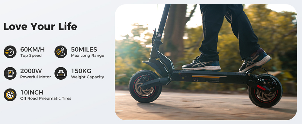 iScooter iX7 Pro Electric Scooter  2*1000W Motor  48V 17 5Ah Battery  10 inch Off Road Tires  60km/h Max Speed  80km Range  Fro