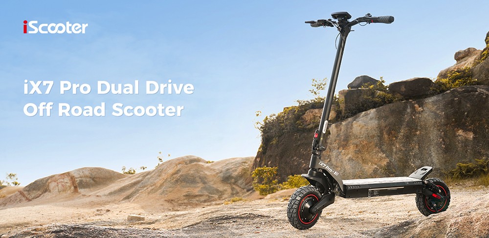 iScooter iX7 Pro Electric Scooter  2*1000W Motor  48V 17 5Ah Battery  10 inch Off Road Tires  60km/h Max Speed  80km Range  Fro