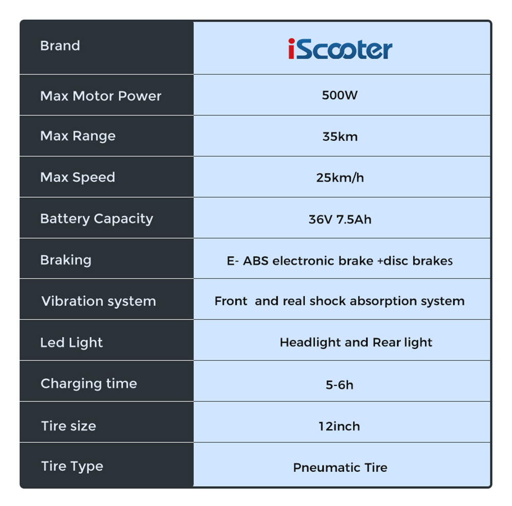 iScooter i12 Electric Scooter with Seat 