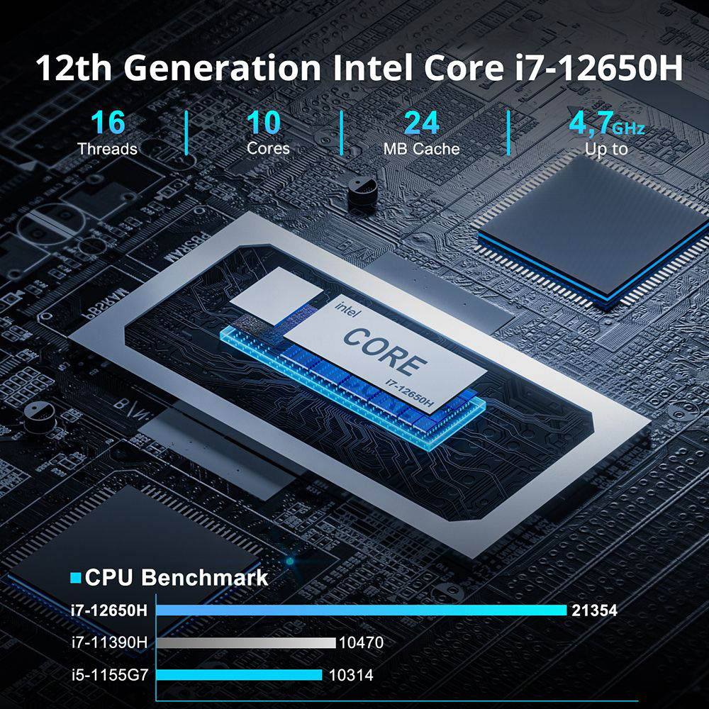 GEEKOM XT12 Pro Mini PC  Intel Core i7-12650H 10 Cores Max 4 7GHz  32GB RAM 1TB SSD  WiFi 6E Bluetooth 5 2  2*USB 4 Type-C  8K 