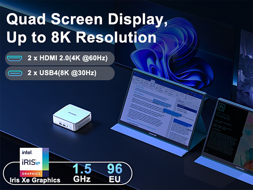 GEEKOM XT12 Pro Mini PC  Intel Core i7-12650H 10 Cores Max 4 7GHz  32GB RAM 1TB SSD  WiFi 6E Bluetooth 5 2  2*USB 4 Type-C  8K 