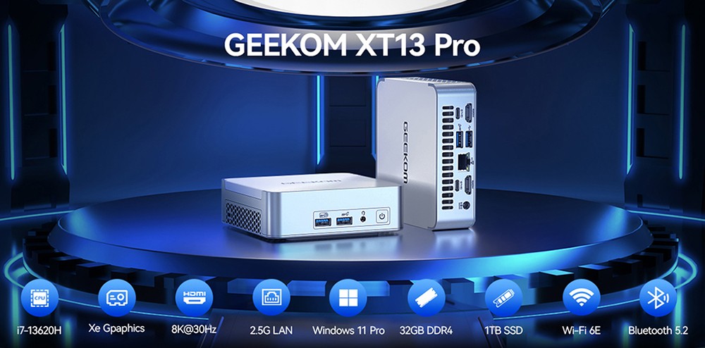 GEEKOM XT13 Pro Mini PC  Intel Core i9-13900H 14 Core Max 5 4GHz  32GB RAM 2TB SSD  2*USB 4  8K  2*HDMI 2 0  4K  4 Screens Disp