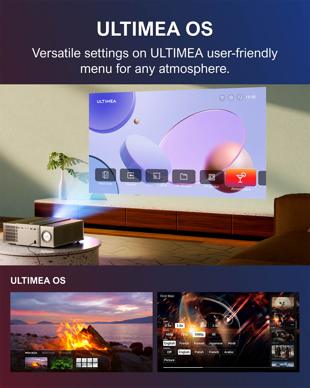 Ultimea Apollo P60 Projector  900 ANSI Lumens  Native 1080P  4K Supported  Auto Focus 