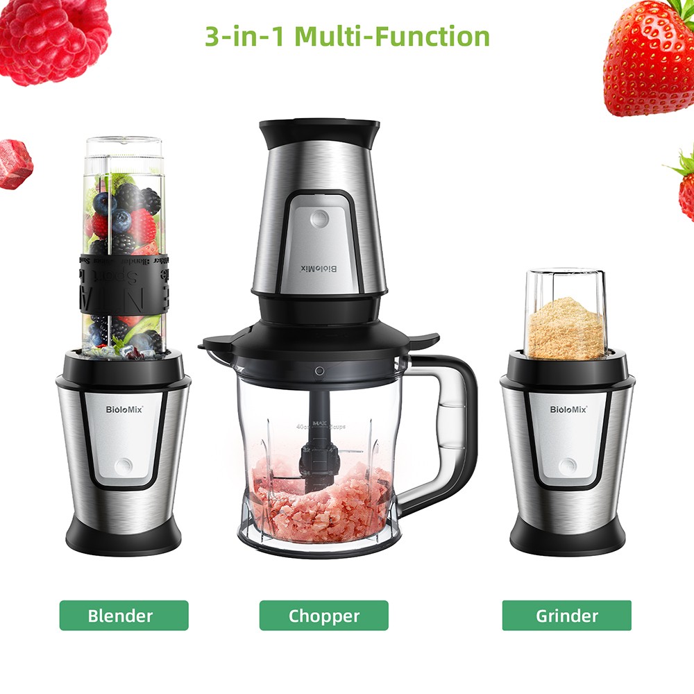 BioloMix TB23M 3-in-1 Multifunctional Food Processor  700W Portable Juicer  Personal Blender  Meat Grinder  Coffee Spice Grinde