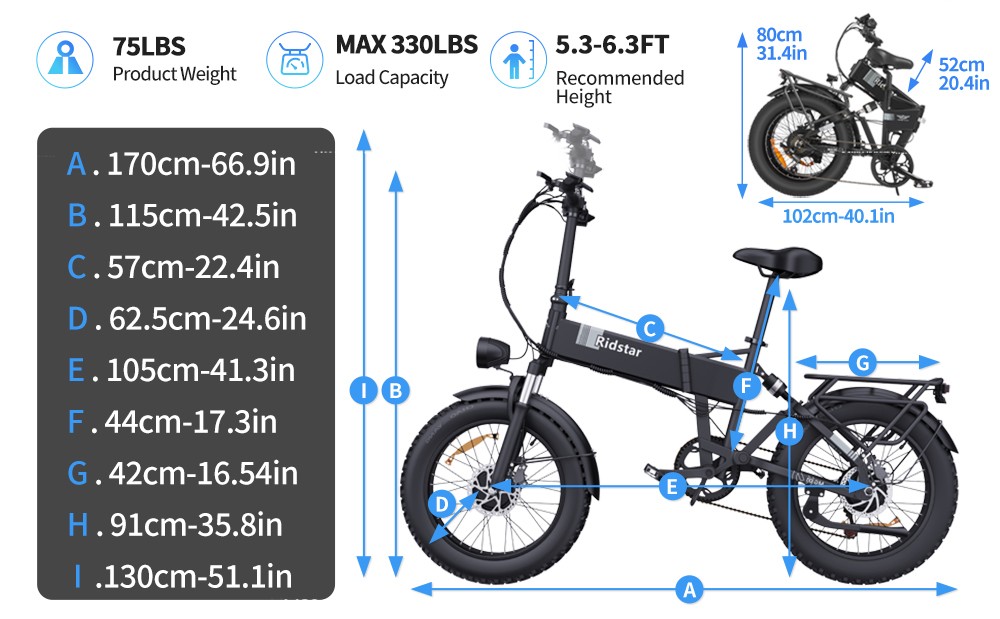 Ridstar H20 Pro Electric Bike  1000W*2 Motor  48V 23AH Battery  20*4 Inch Fat Tires  49km/h Max Speed  112km Range  Hydraulic D