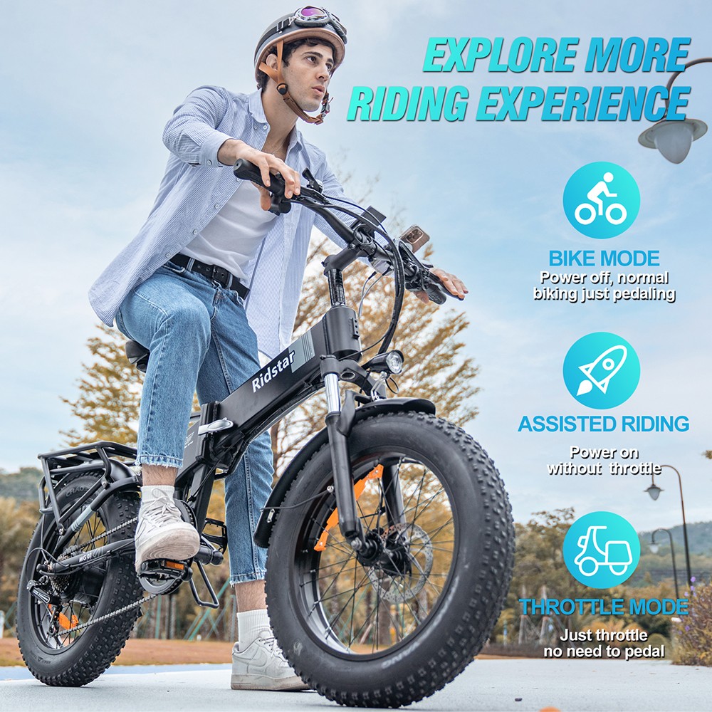 Ridstar H20 Pro Electric Bike  1000W*2 Motor  48V 23AH Battery  20*4 Inch Fat Tires  49km/h Max Speed  112km Range  Hydraulic D