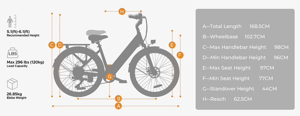 HillMiles MileCity1 Electric Bike  250W Motor  36V 13AH Battery  26-inch Tire  32km/h Max Speed  100km Max Range  Shimano 7-spe