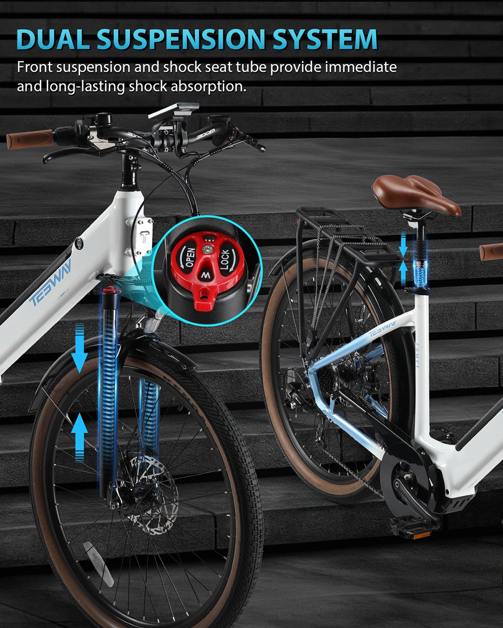 TESWAY COMET-F Electric Bike  500W Motor  48V 14Ah Battery  27 5*2 4-inch Tires  40km/h Max Speed  80km Range  Front Suspension