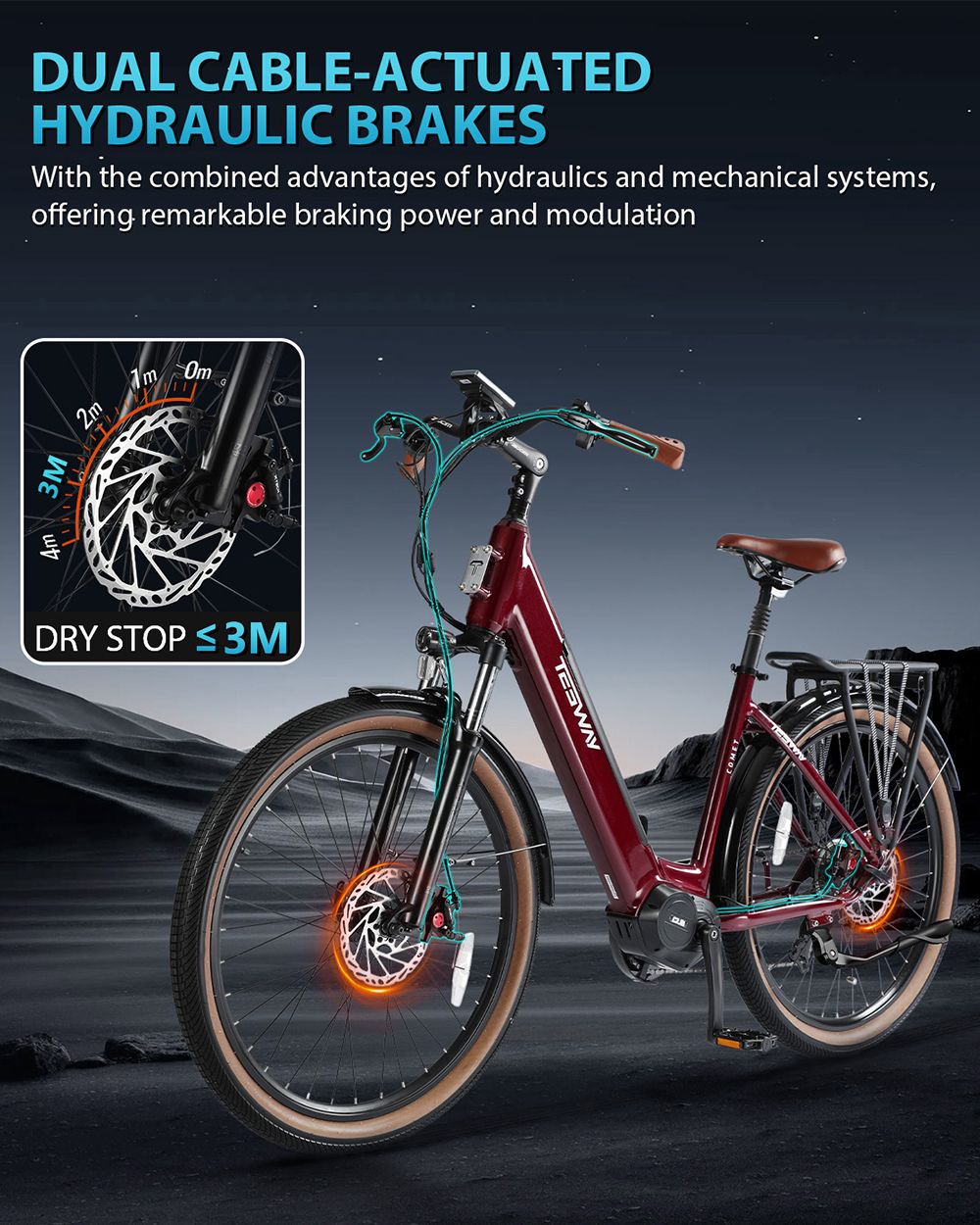 TESWAY COMET-F Electric Bike  500W Motor  48V 14Ah Battery  27 5*2 4-inch Tires  40km/h Max Speed  80km Range  Front Suspension