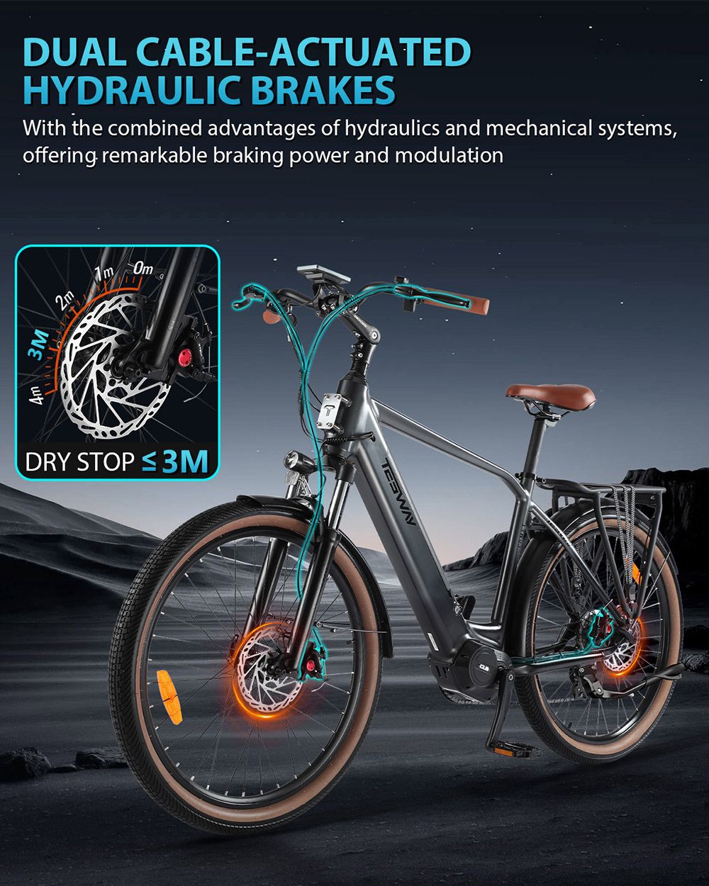 TESWAY COMET-M Electric Bike  500W Motor  48V 14Ah Battery  27 5*2 4-inch Tires  40km/h Max Speed  80km Range  Front Suspension