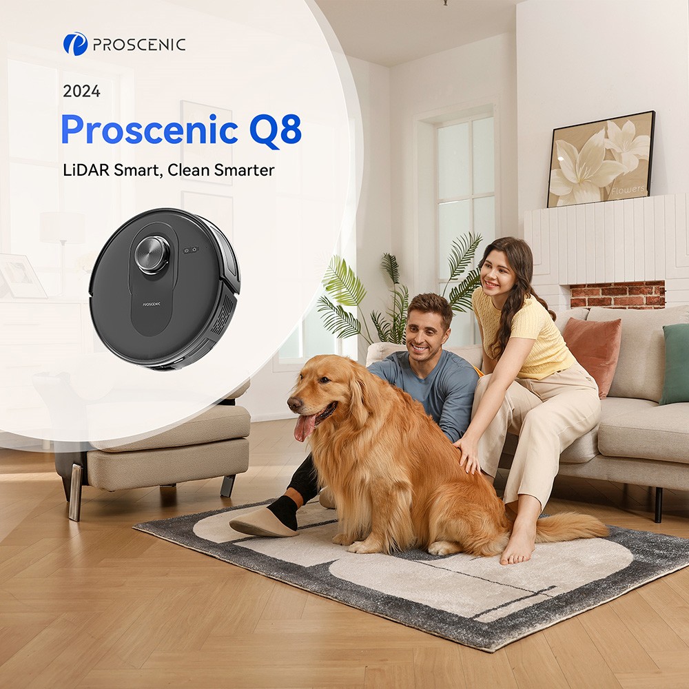 Proscenic Q8 Robot Vacuum Cleaners 4200 Pa Suction LiDAR Nav 200min Runtime Automatic Self-Charging APP Control Black