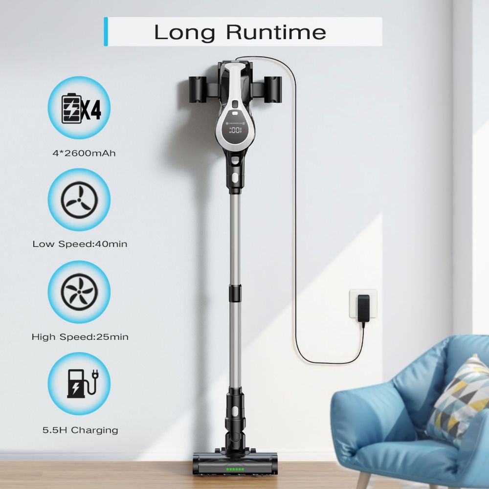 MOOSOO YC1 Cordless Vacuum Cleaner  12kPa High Suction  Up to 40min Runtinte  LED Display  Multi-Cyclone Filtration System  0 8