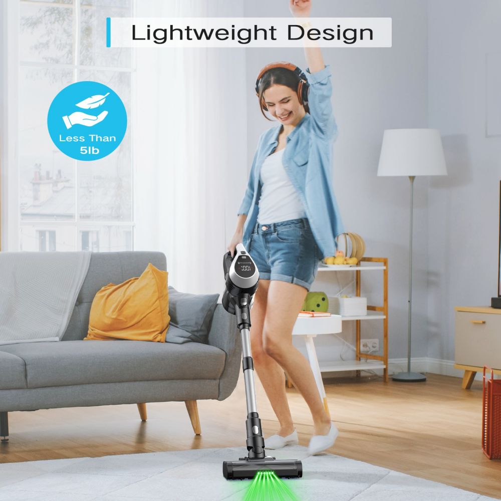 MOOSOO YC1 Cordless Vacuum Cleaner  12kPa High Suction  Up to 40min Runtinte  LED Display  Multi-Cyclone Filtration System  0 8