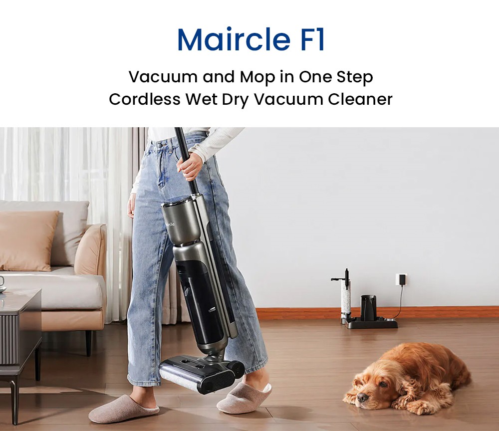 Maircle F1 Cordless Wet Dry Vacuum Cleaner  16kPa Suction   35min Runtime  LED Display  Self-propelled and Self-Cleaning  Voice