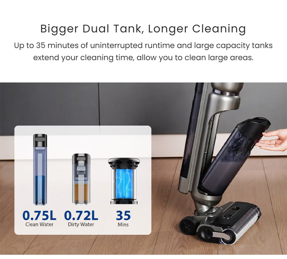 Maircle F1 Cordless Wet Dry Vacuum Cleaner  16kPa Suction   35min Runtime  LED Display  Self-propelled and Self-Cleaning  Voice