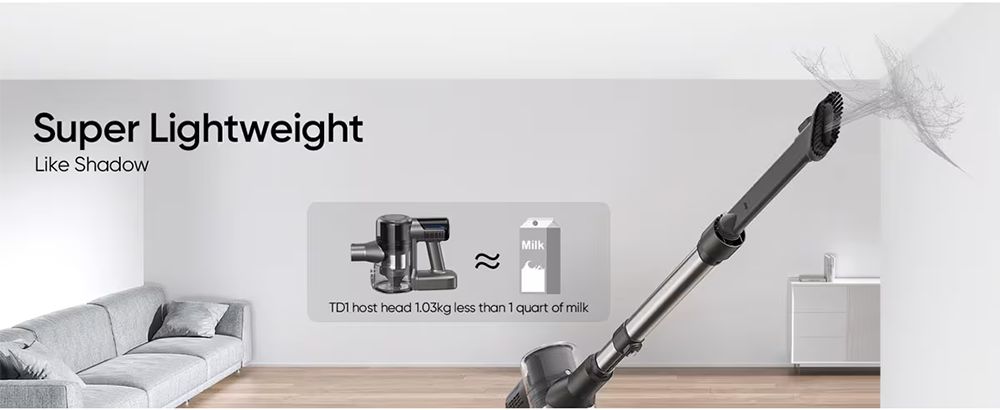 MOOSOO TD1-Mate Cordless Vacuum Cleaner  33kPa Suction  LED Display  45min Runtime  420W Brushless Motor  Green Light  for Hard