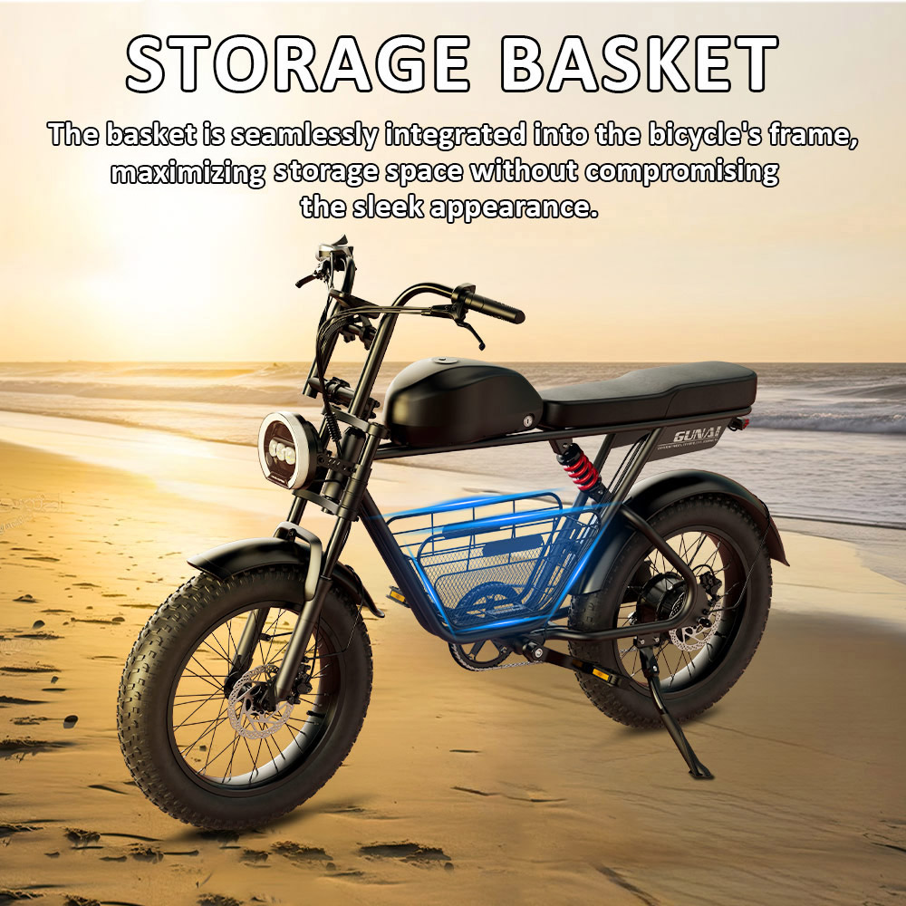 GUNAI-T Electric Bike  1000W Motor  48V 21Ah Battery  20*4 0-inch Fat Tires  60km/h Max Speed  120km Max Range  Hydraulic Disc 